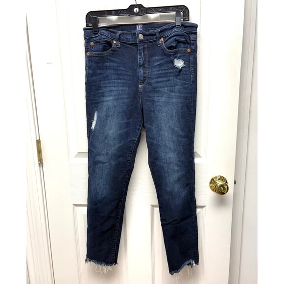 Gap True Skinny Jeans, Dark Wash, Frayed Hem, High Rise, Women's Size 30 R - Picture 1 of 6